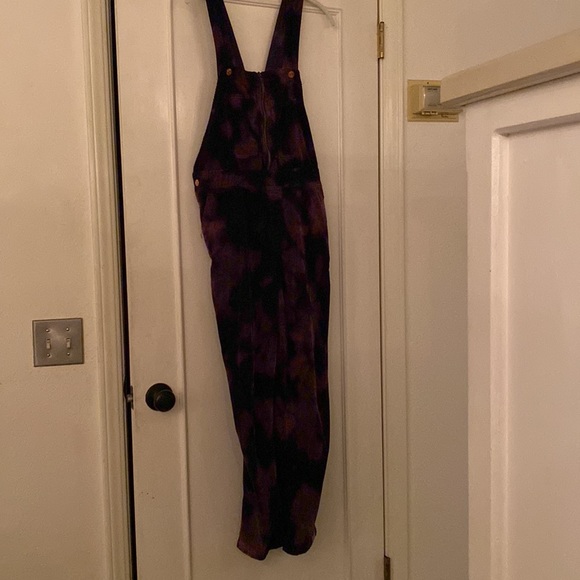 Anthropologie Navy Blue Pilcro Slim Tie Dye Corduroy Overalls Petite - Picture 5 of 8